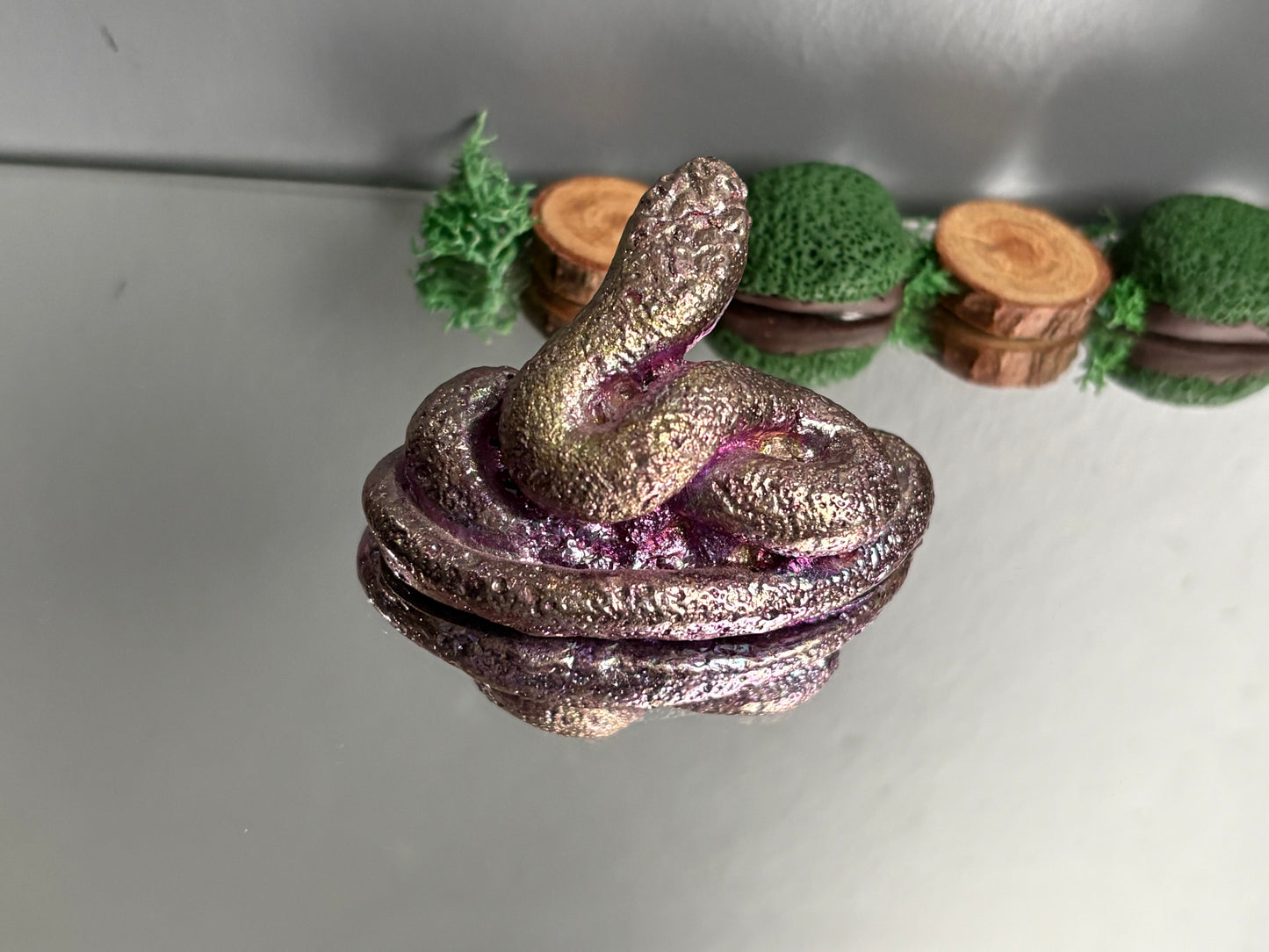 Purple Bismuth Crystal Coil Snake Metal Art Sculpture