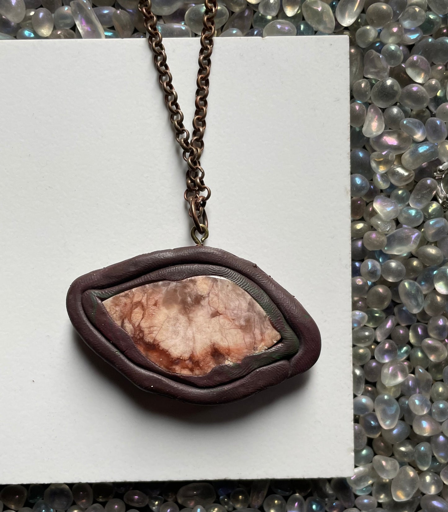 Red Flower Agate Crystal Gemstone Amulet Enchanted Forest Necklace