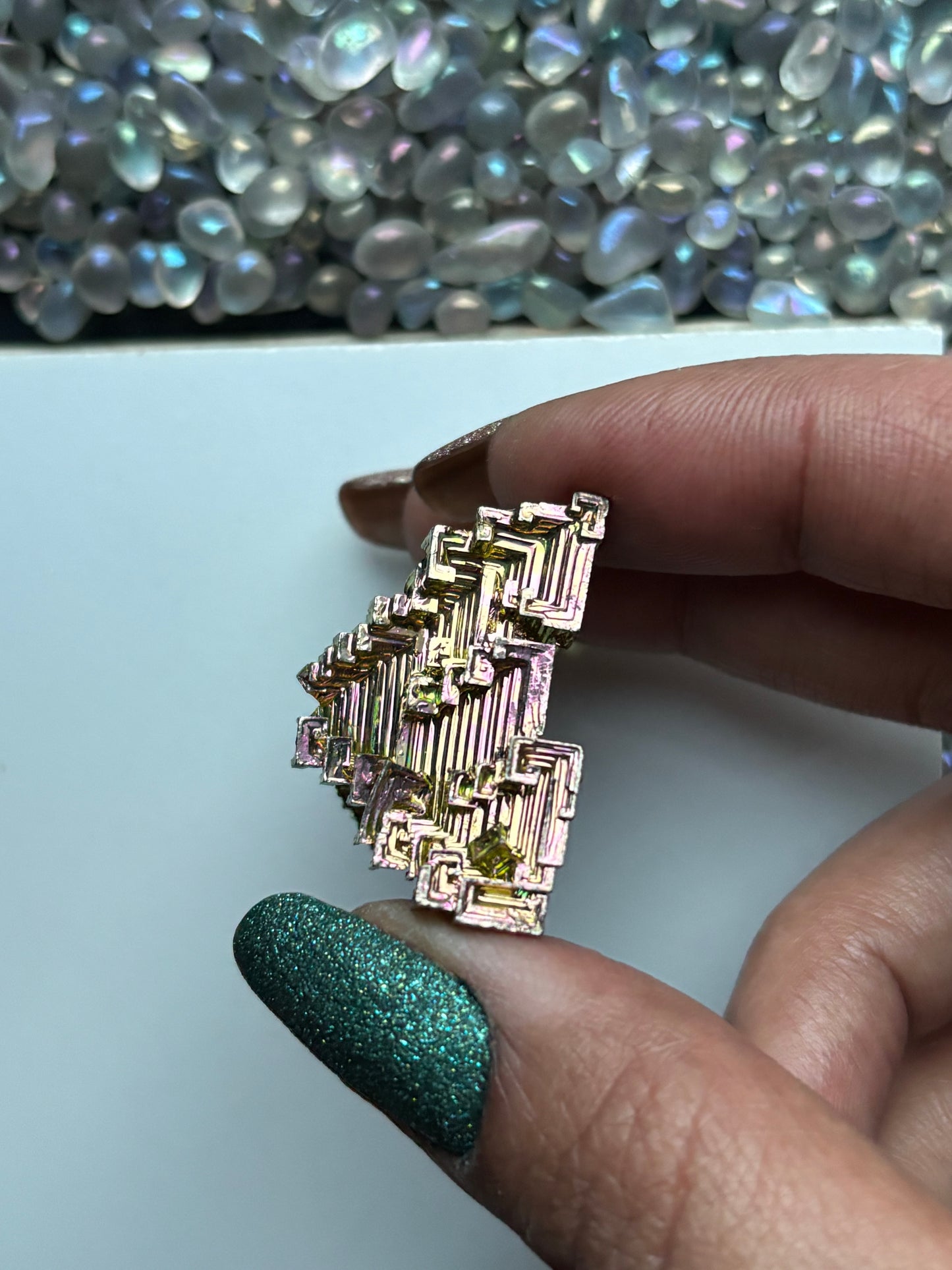 Teal Peach Bismuth Crystal Specimen - Small
