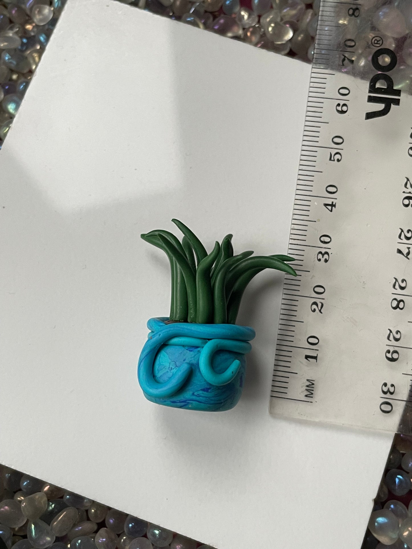 Grassy Potted Plant Clay Sphere Mini Holder - Blue (2)