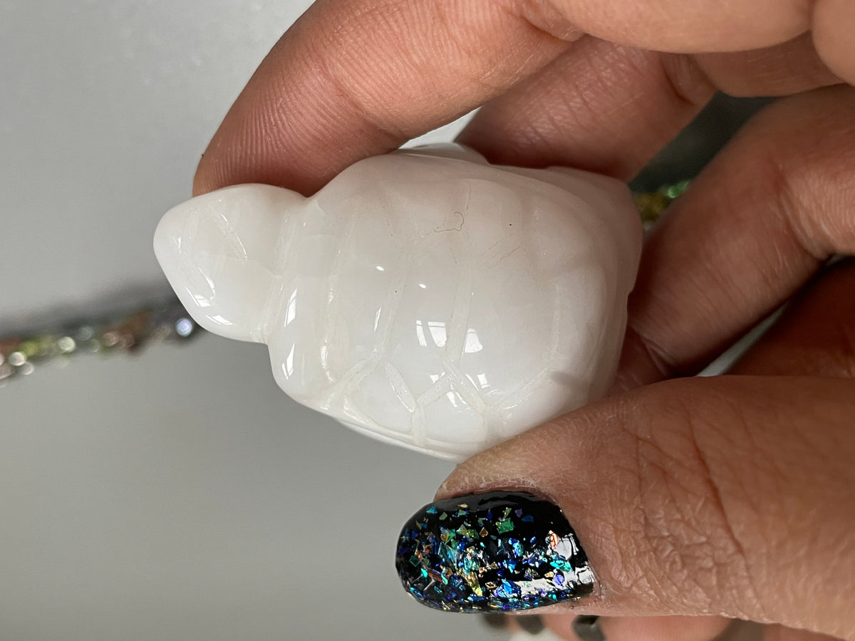White Quartz Gemstone Crystal Turtle Animal Carving Small