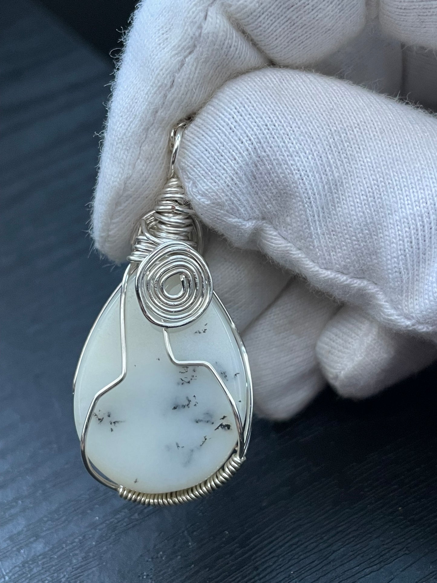 Dendritic Opal Agate Crystal Gemstone Wire Wrapped Necklace (2)