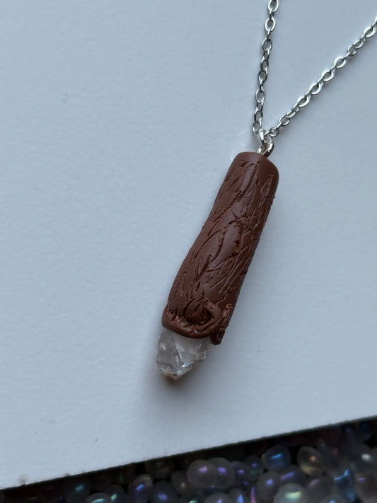 Scottish Quartz Crystal Gemstone Clay Wooden Wand Necklace (6)
