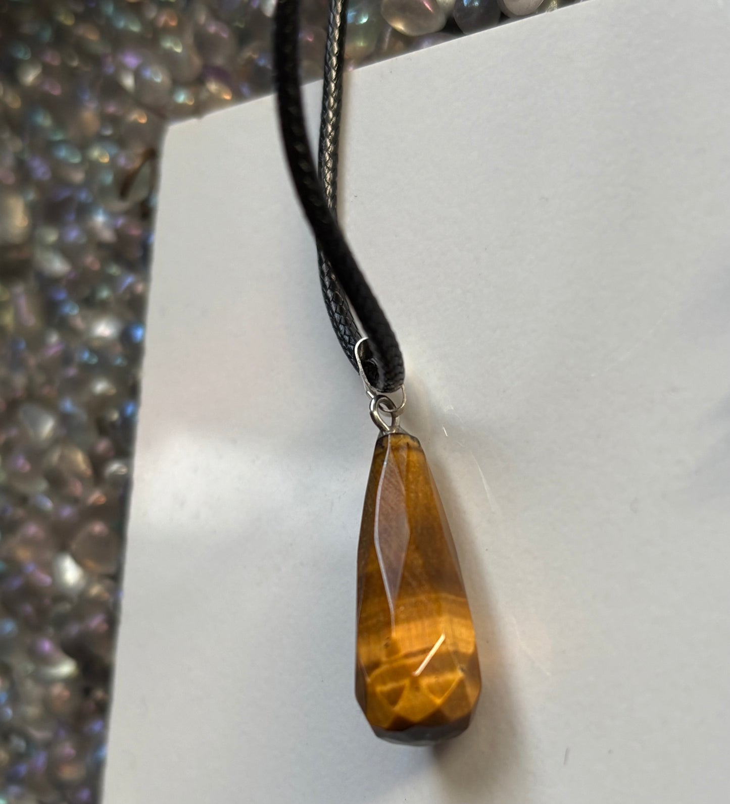 Tigers Eye Gemstone Crystal Cord Necklace Necklace