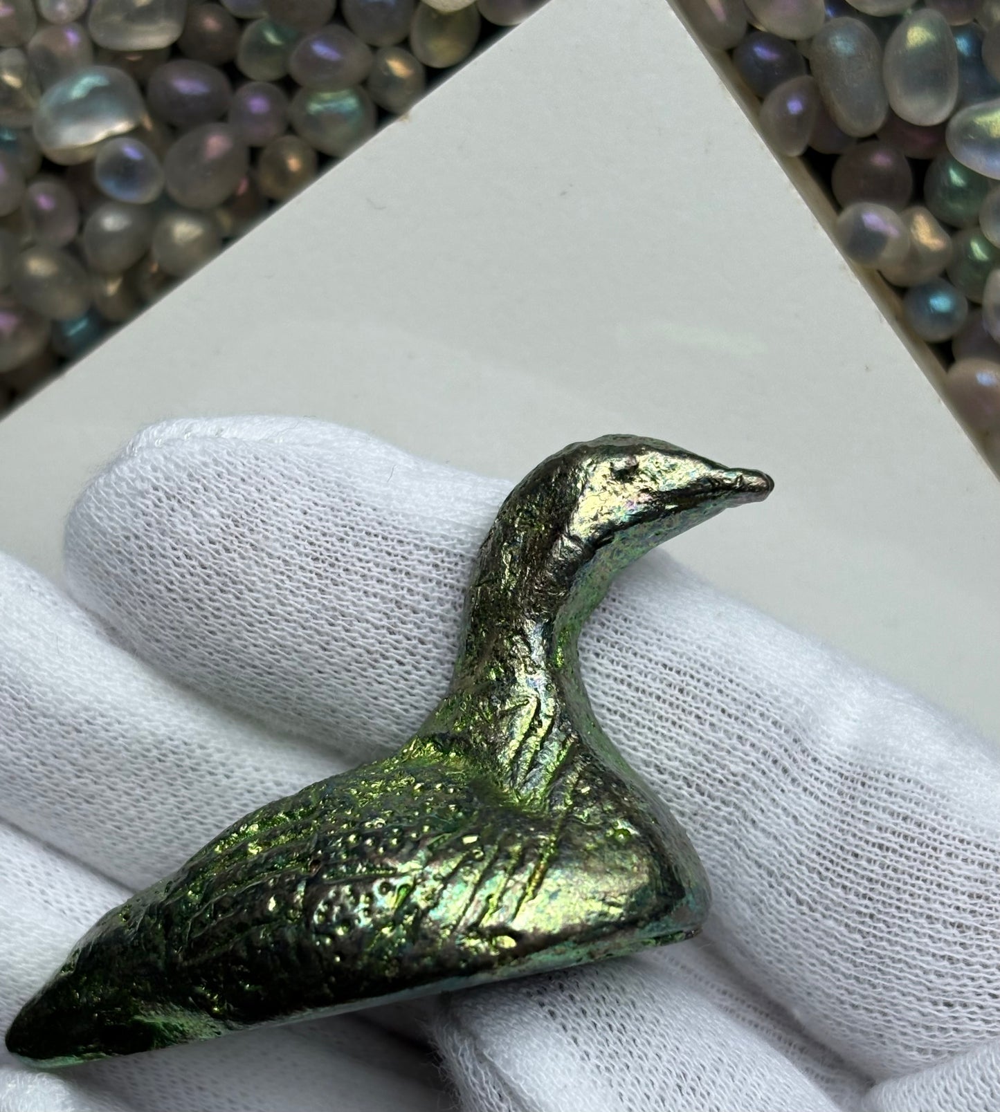 Green Bismuth Loon Bird Crystal Metal Art Sculpture