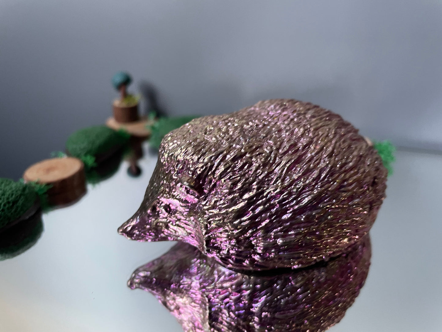 Pink Bismuth Crystal Large Hedgehog Metal Art Sculpture