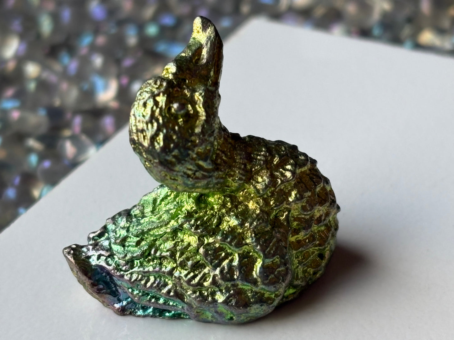 Green Teal Mini Duck Bismuth Crystal Metal Art Sculpture