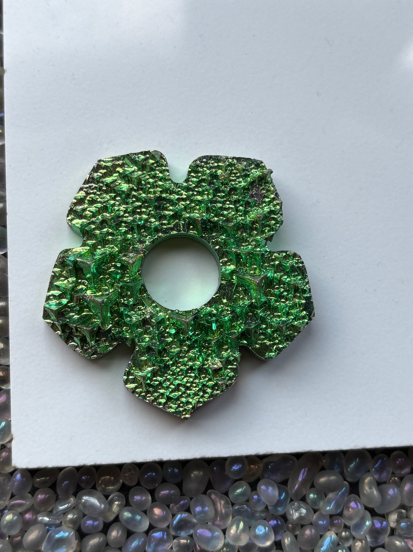 Green Bismuth Crystal Hippie Flower Slice Cut Out Sphere Holder