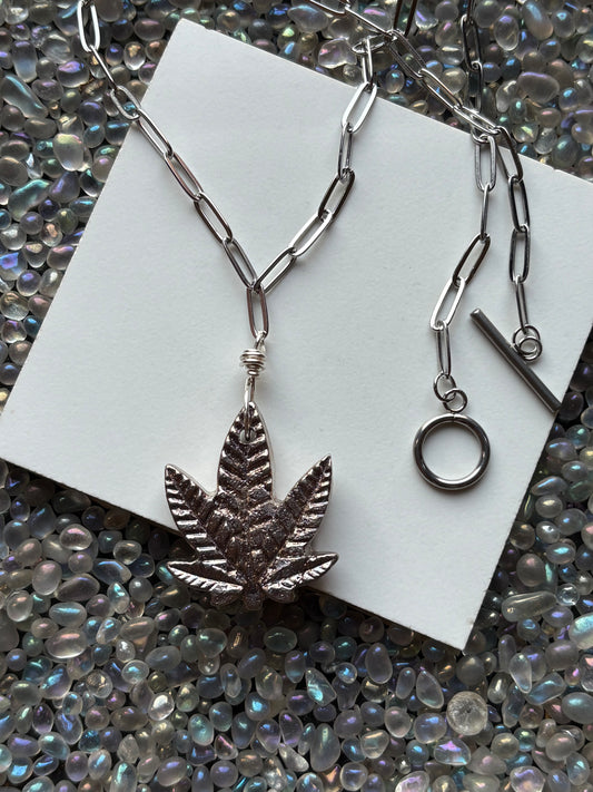 Silver Bismuth Crystal Silver Haze Leaf Necklace (2)