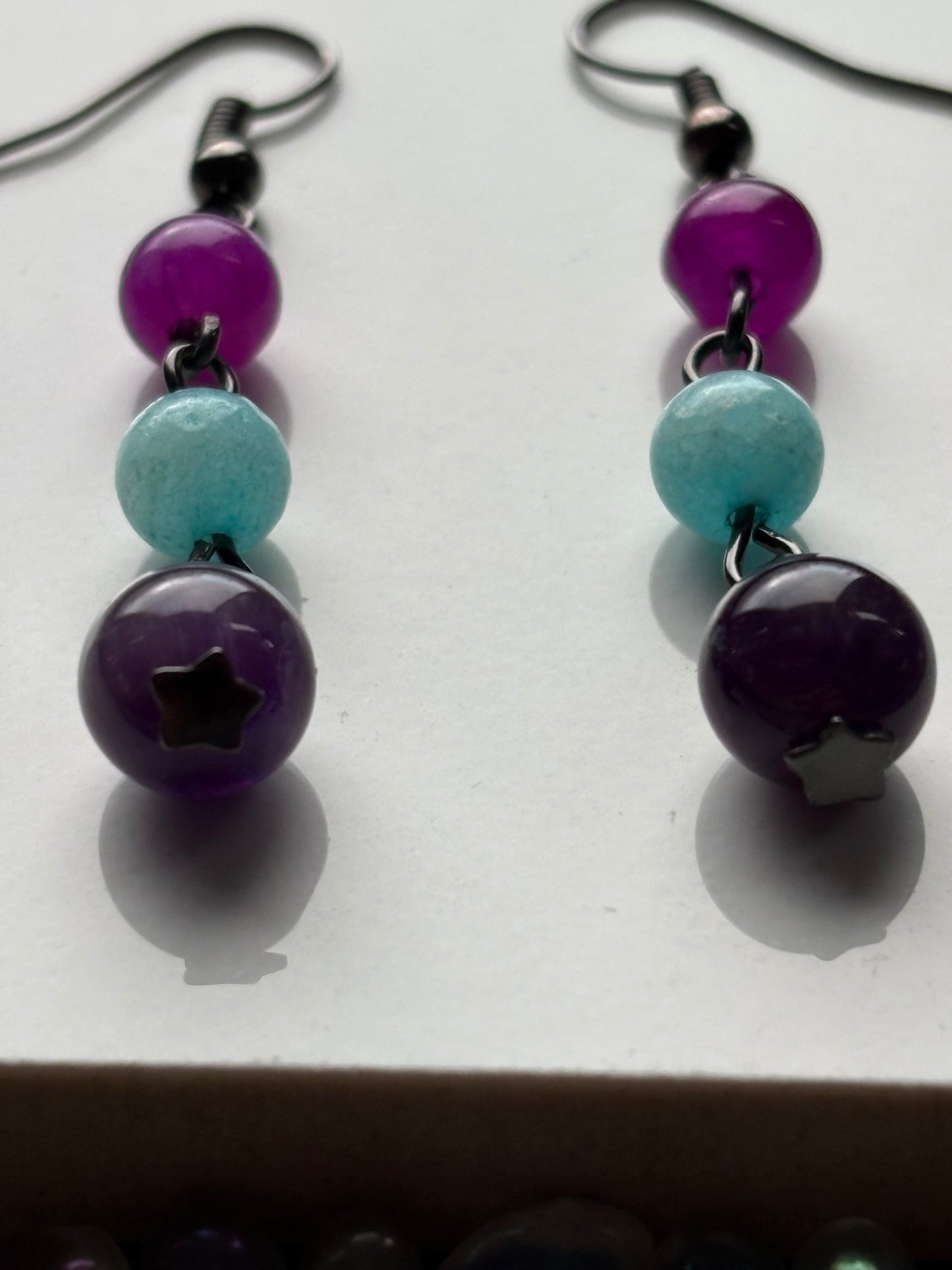Purple Blue Quartz & Amethyst Crystal Gemstone Beaded Drop Earrings