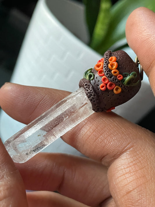 Lemurian Quartz Crystal Gemstone Orange Coral Necklace