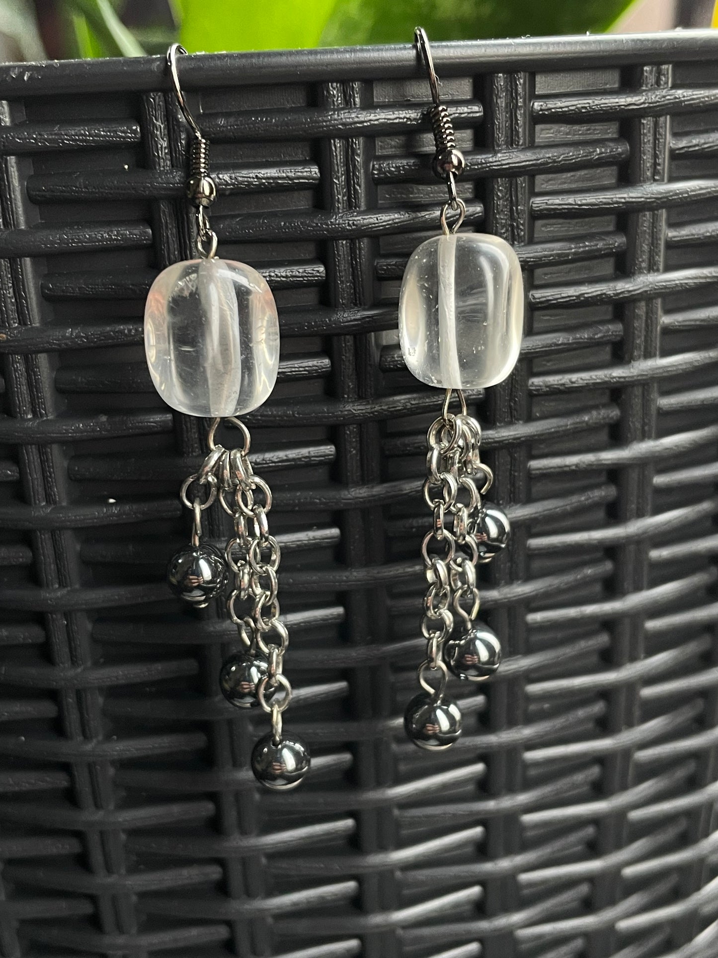 Quartz cube & Hematite Crystal Gemstone Black Earrings