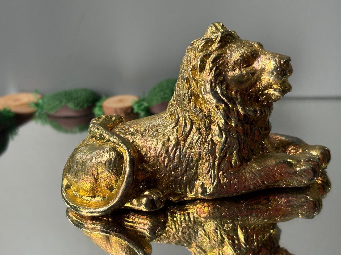 Gold Bismuth Crystal Lion Metal Art Sculpture