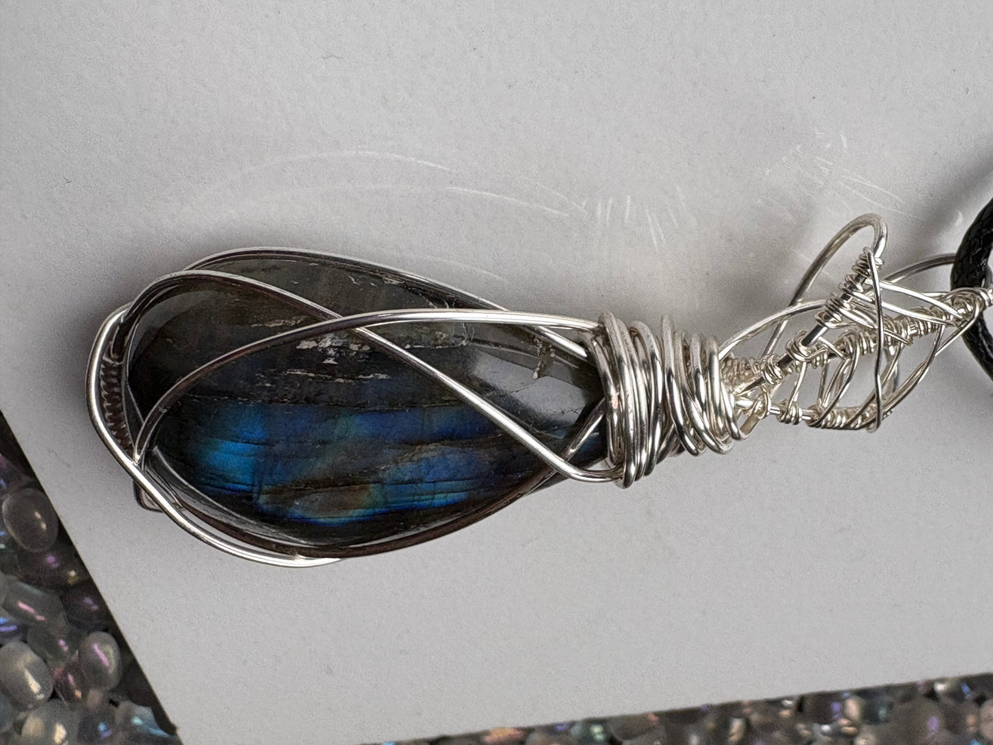 Blue Labradorite Crystal Gemstone Silver Wire Necklace