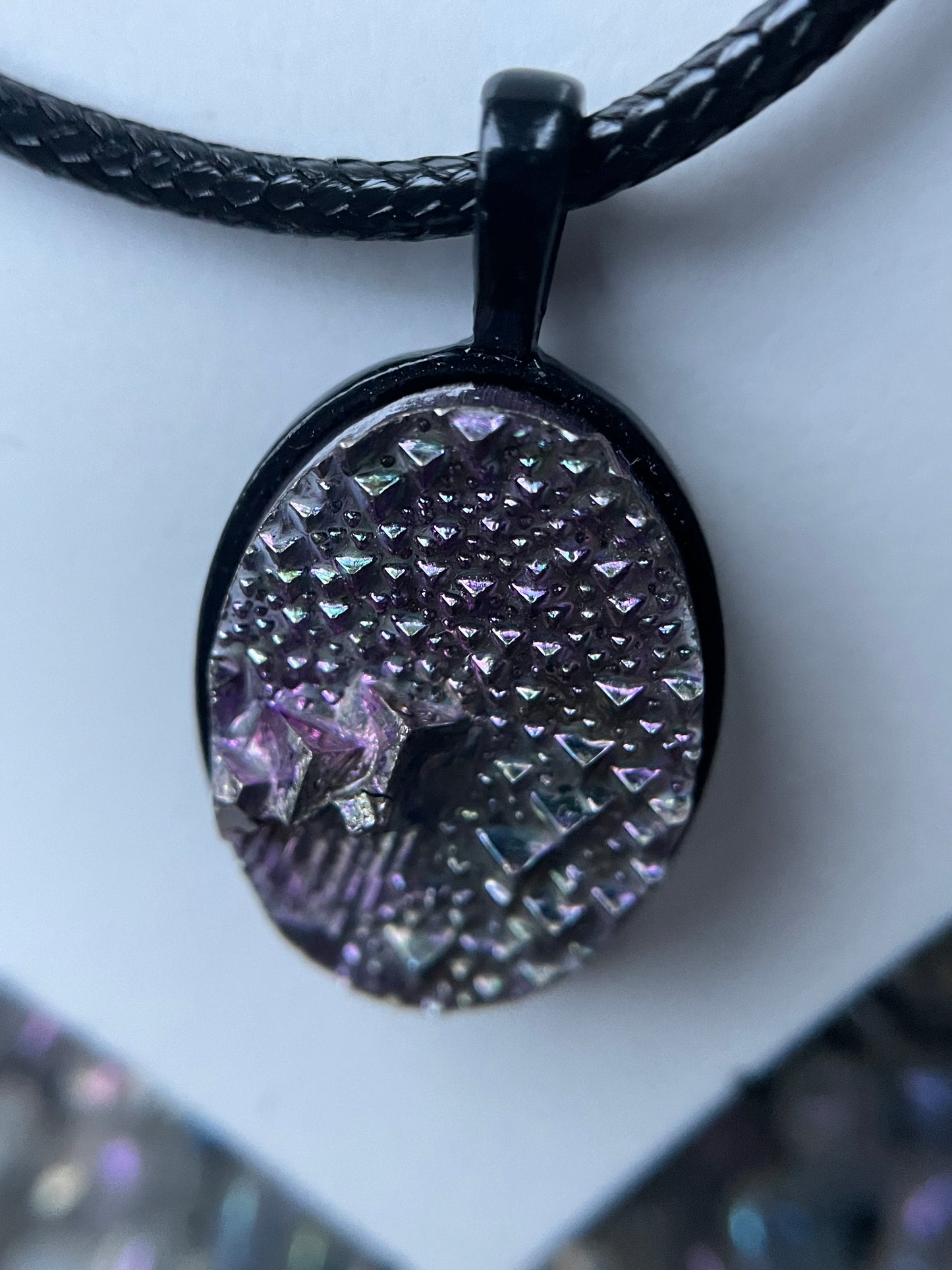 Purple Bismuth Crystal Metal Art Cord Necklace MINI OVAL