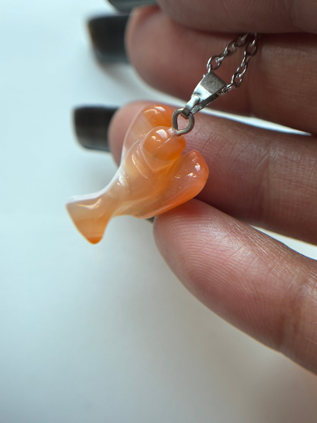 Carnelian Agate Crystal Gemstone Angel Carving Necklace