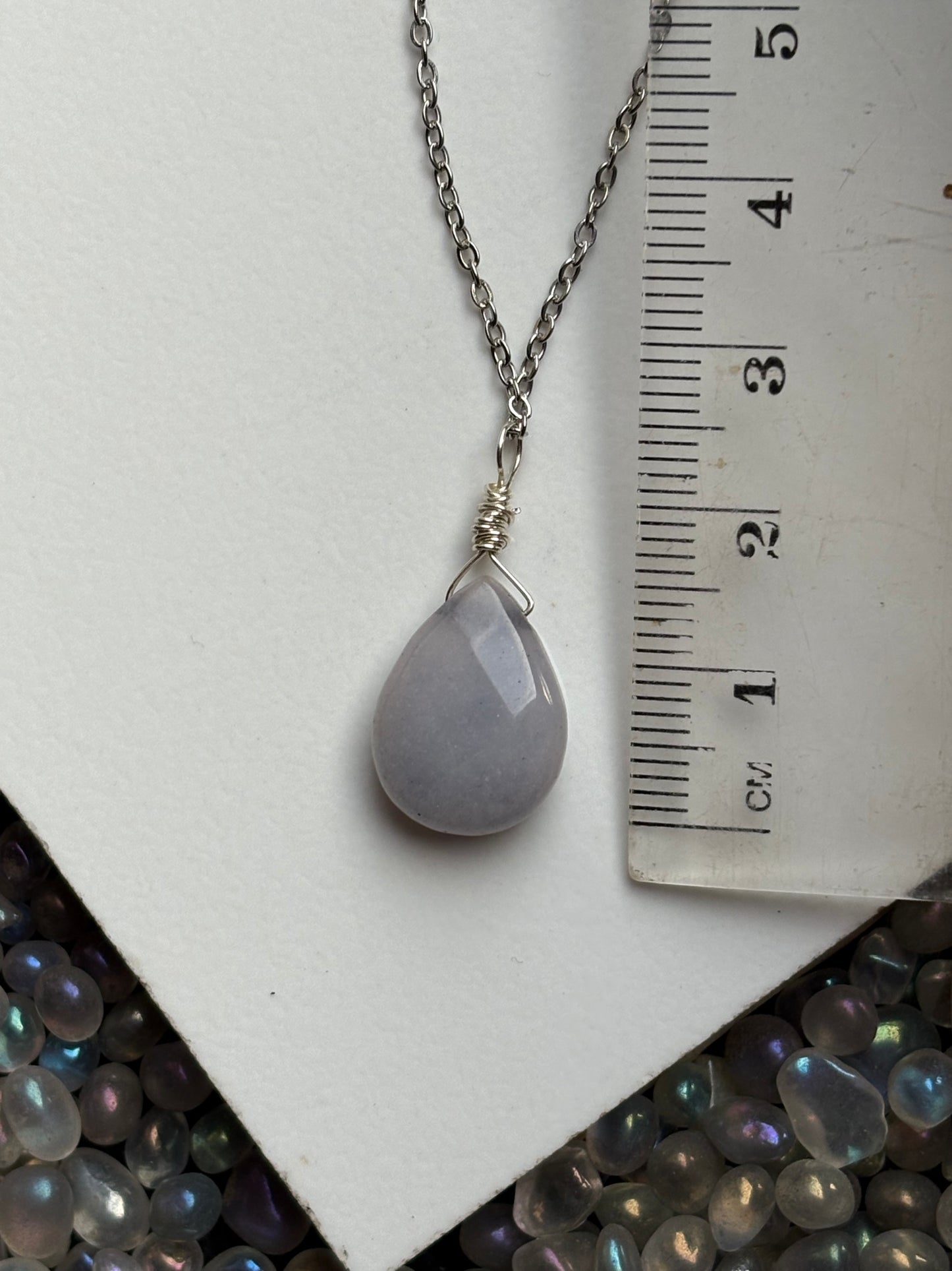 Grey Quartzite Crystal Gemstone Teardrop Silver Necklace (Certified)