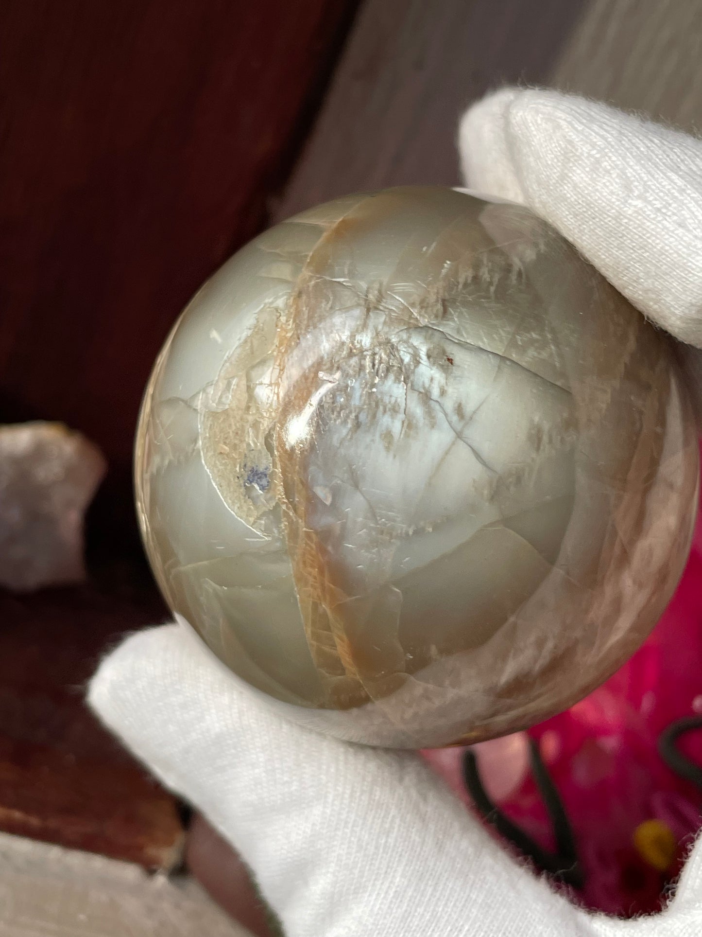 Peach Grey Moonstone Crystal Gemstone Sphere