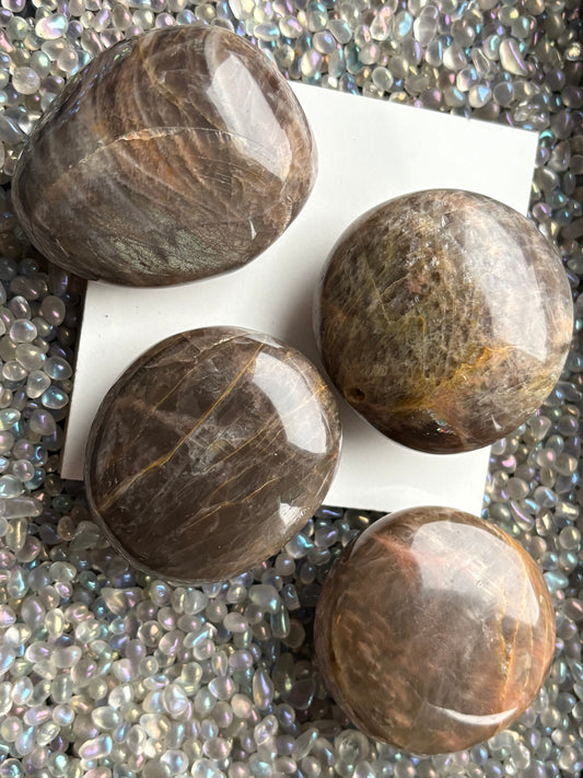 Black Moonstone Gemstone Crystal Palm Stone - Large