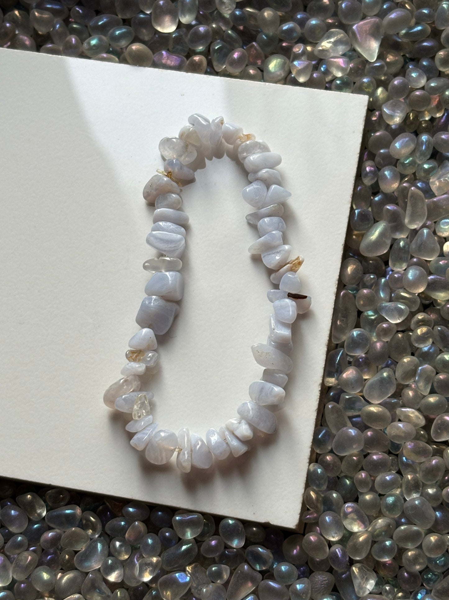 Blue Lace Agate Rough Crystal Gemstone Stretch Bracelet