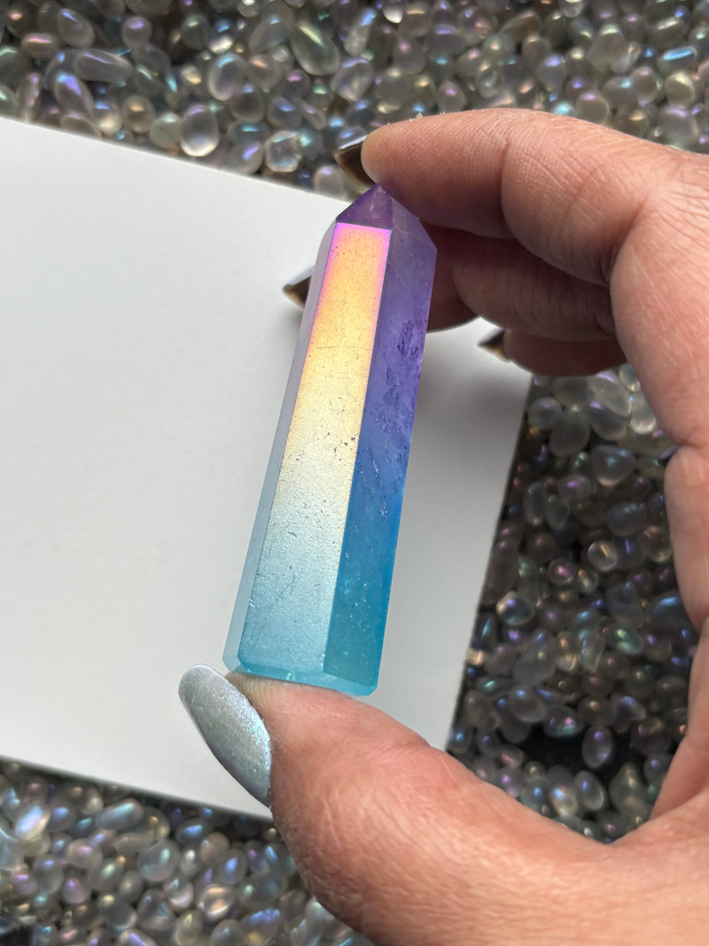 Aura Quartz Gemstone Crystal Tower & Watercolour Painting Framed Gift Set