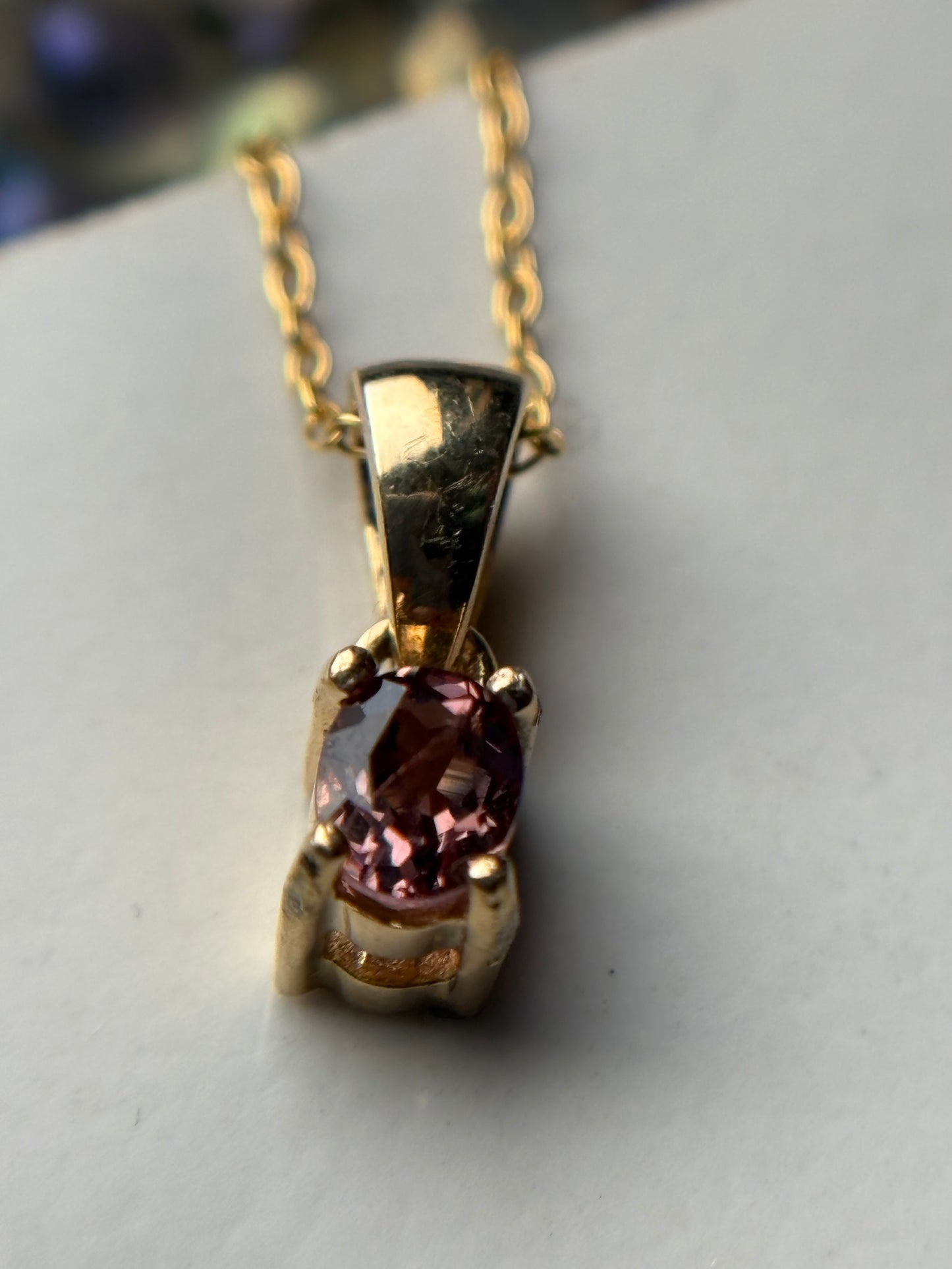 Orange Pink Spinel Oval Gemstone Gold 925 Sterling Silver Necklace