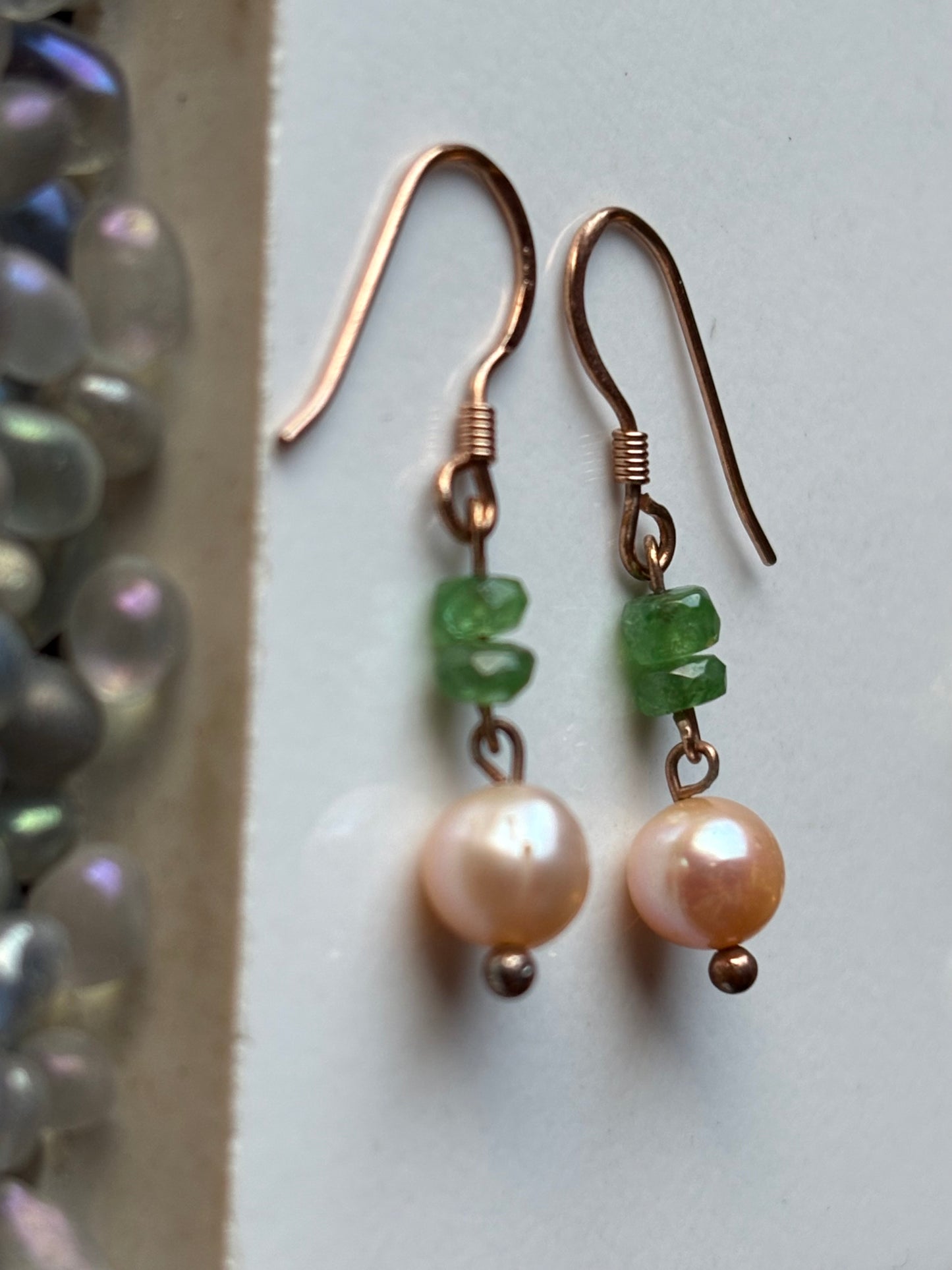 Tsavorite Green Garnet Peach Pearl Crystal Gemstone 18k Gold Sterling Silver Earrings (Certified)