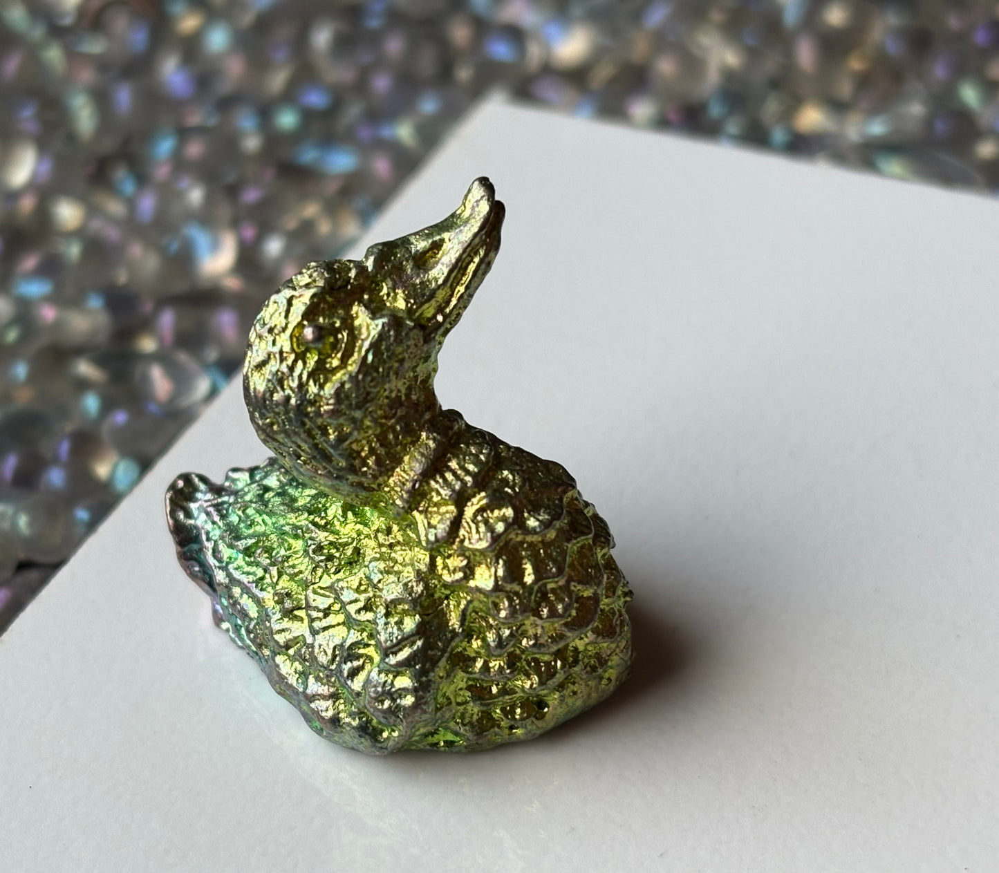 Green Teal Mini Duck Bismuth Crystal Metal Art Sculpture
