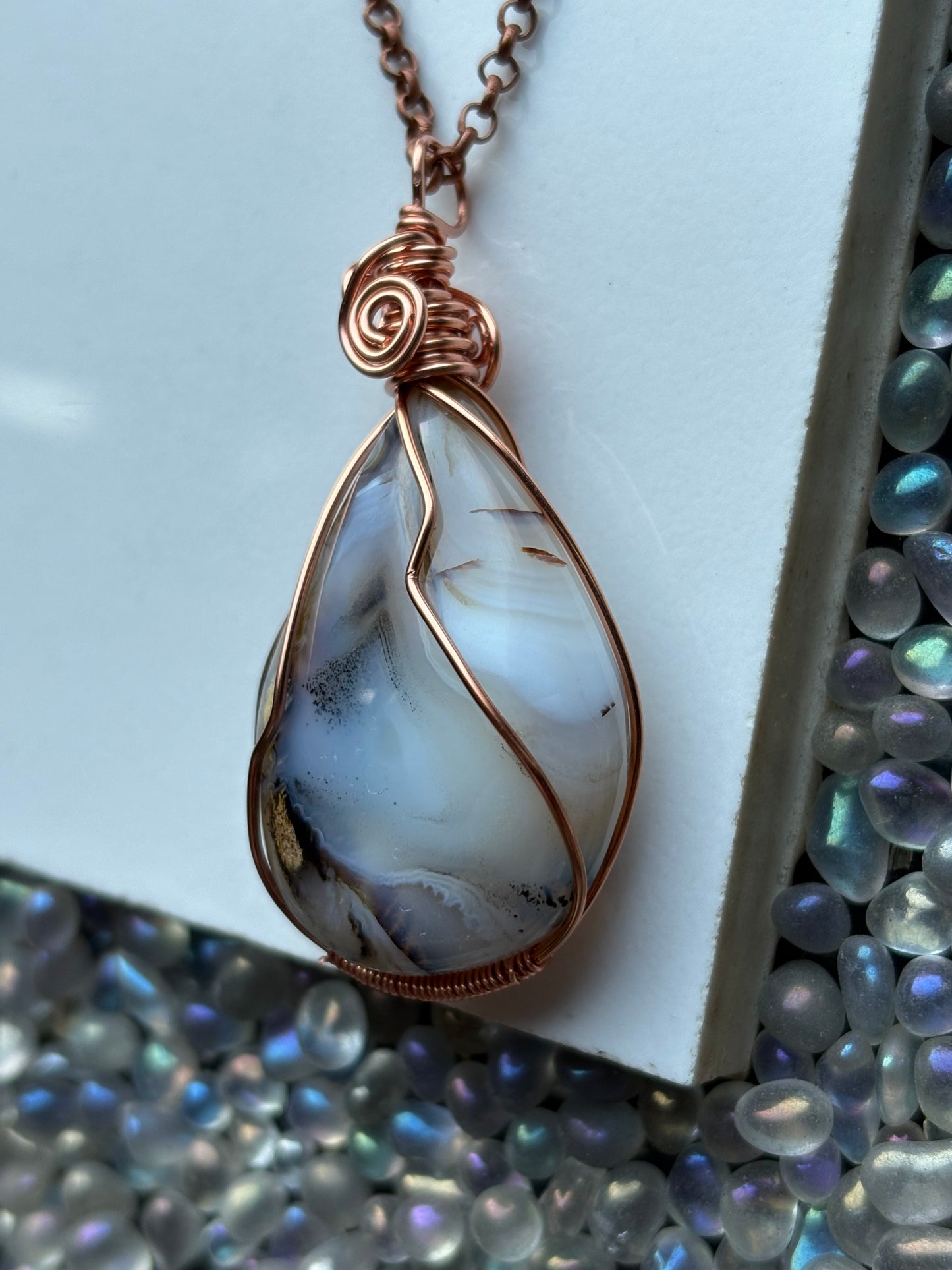 Botswana Dendritic Agate Crystal Gemstone Wire Wrapped Copper Necklace