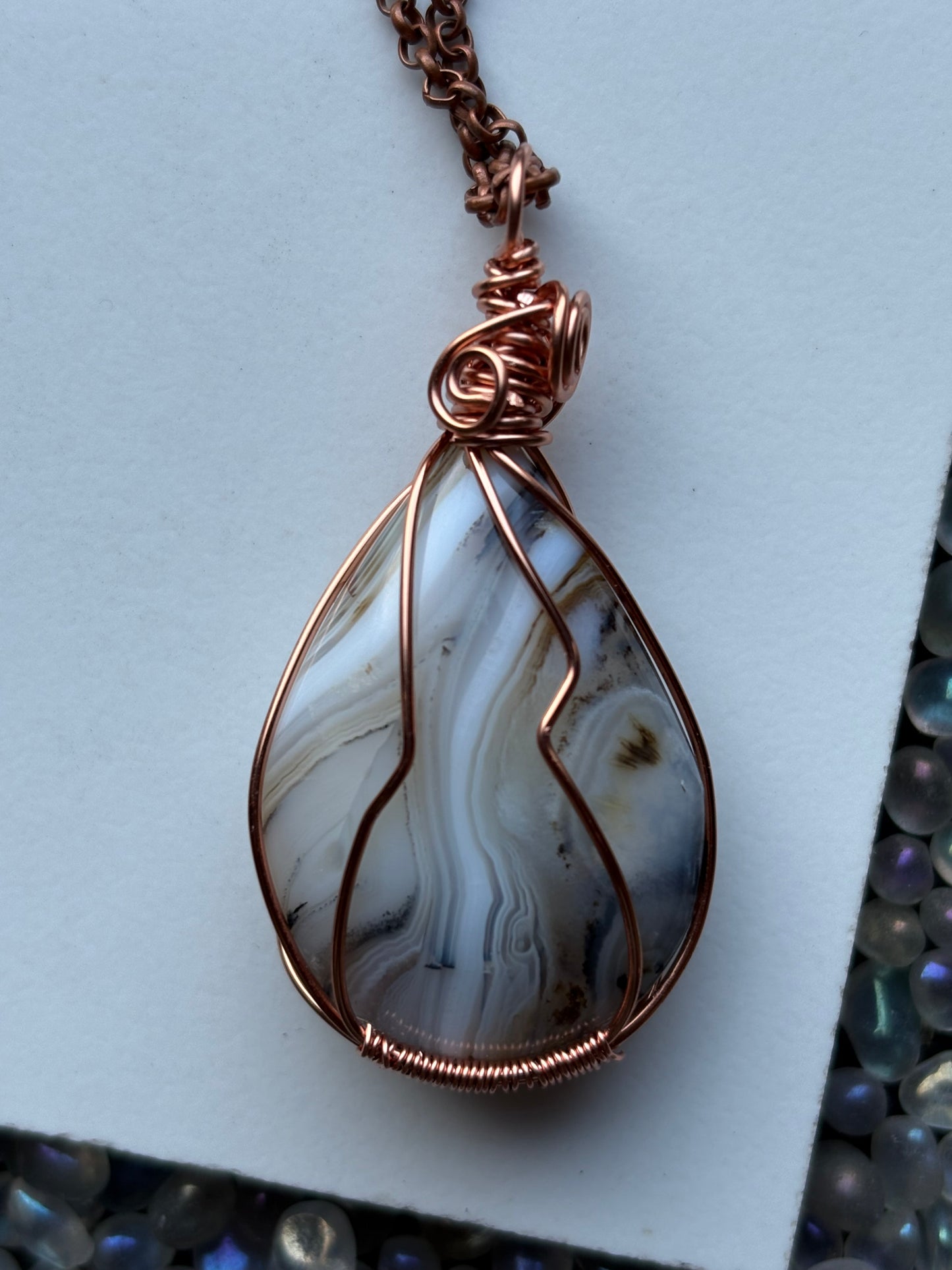 Botswana Dendritic Agate Crystal Gemstone Wire Wrapped Copper Necklace