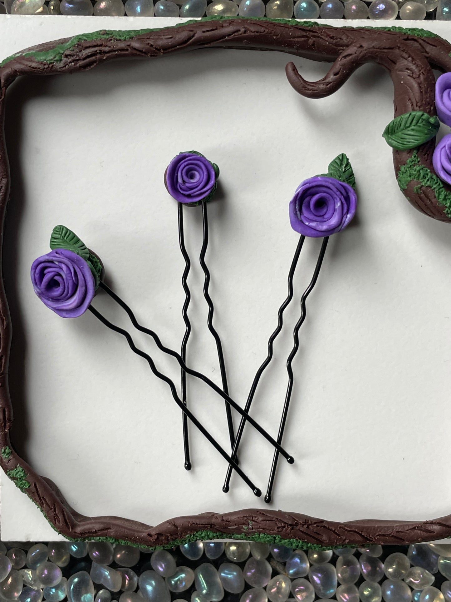 Enchanted Forest Rose Hair Pin Set - Purple