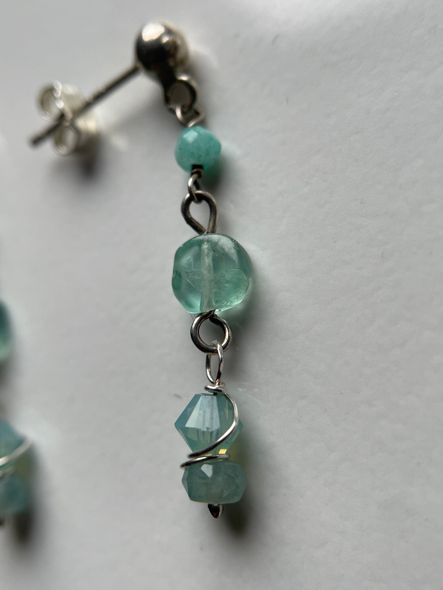 Sea Blue Apatite Aqua Chalcedony Crystal Gemstone Swarovski 925 Silver Drop Earrings