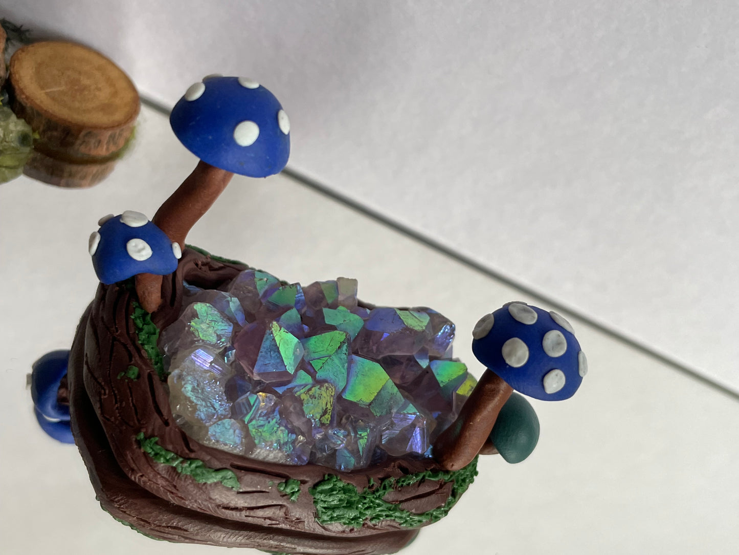 Aura Amethyst Crystal Gemstone Rectangular Cluster - Mini Mushroom Garden