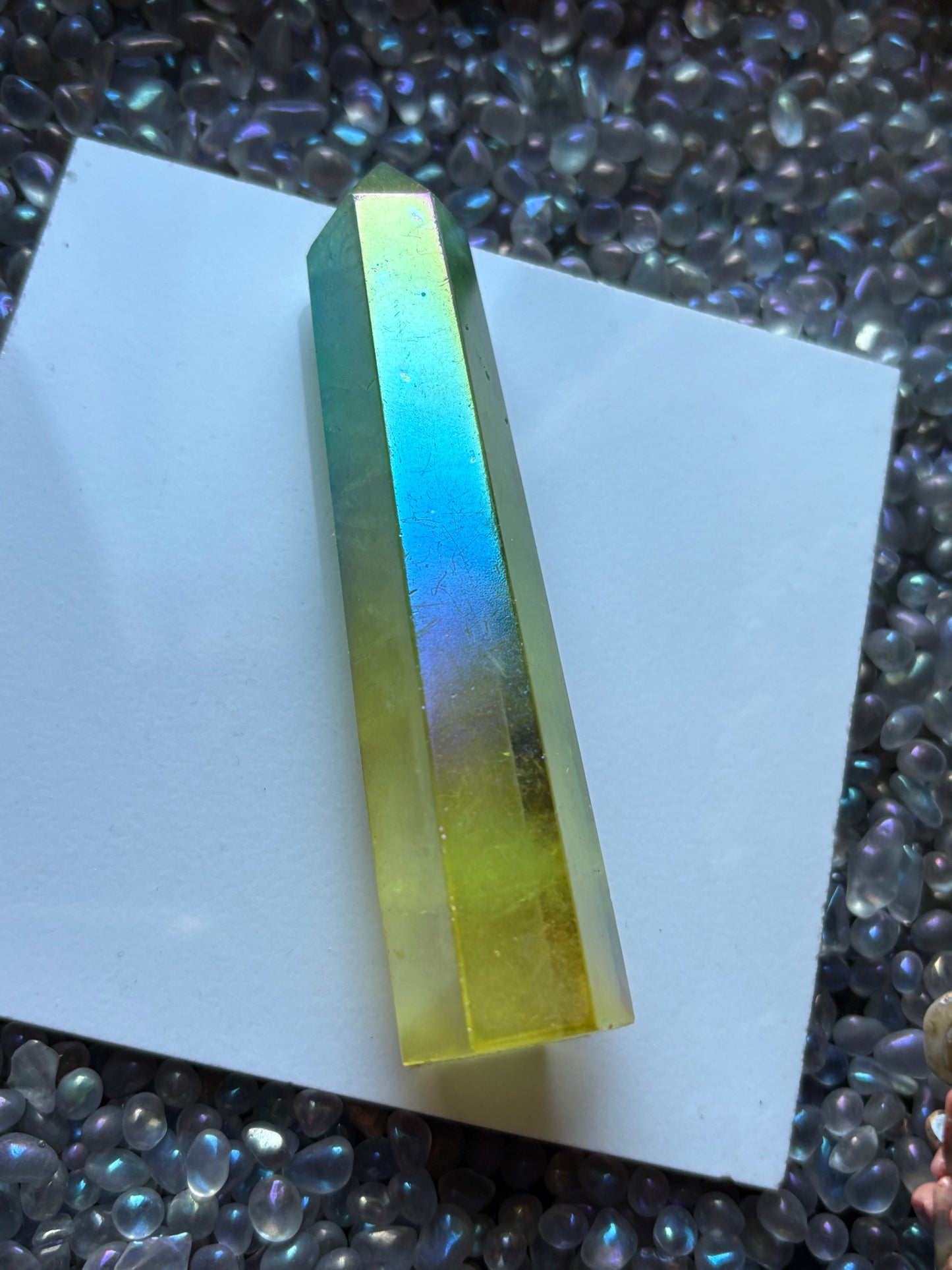 Yellow & Green Aura Quartz Crystal Gemstone Tower Point