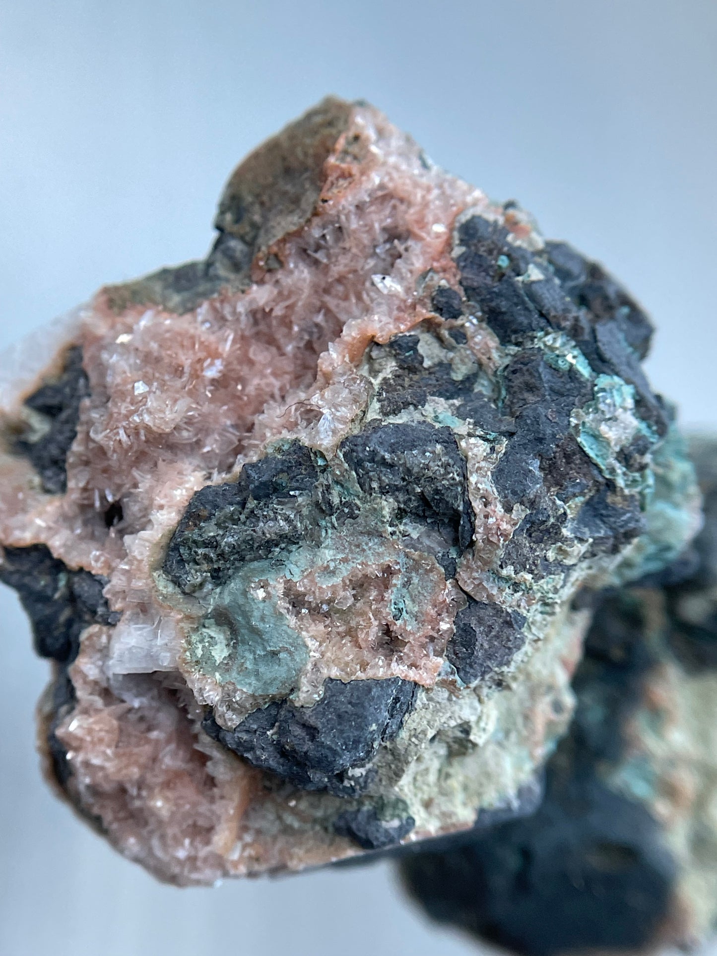 Peach Stilbite & Malachite Crystal Gemstone Mineral Specimen (1)