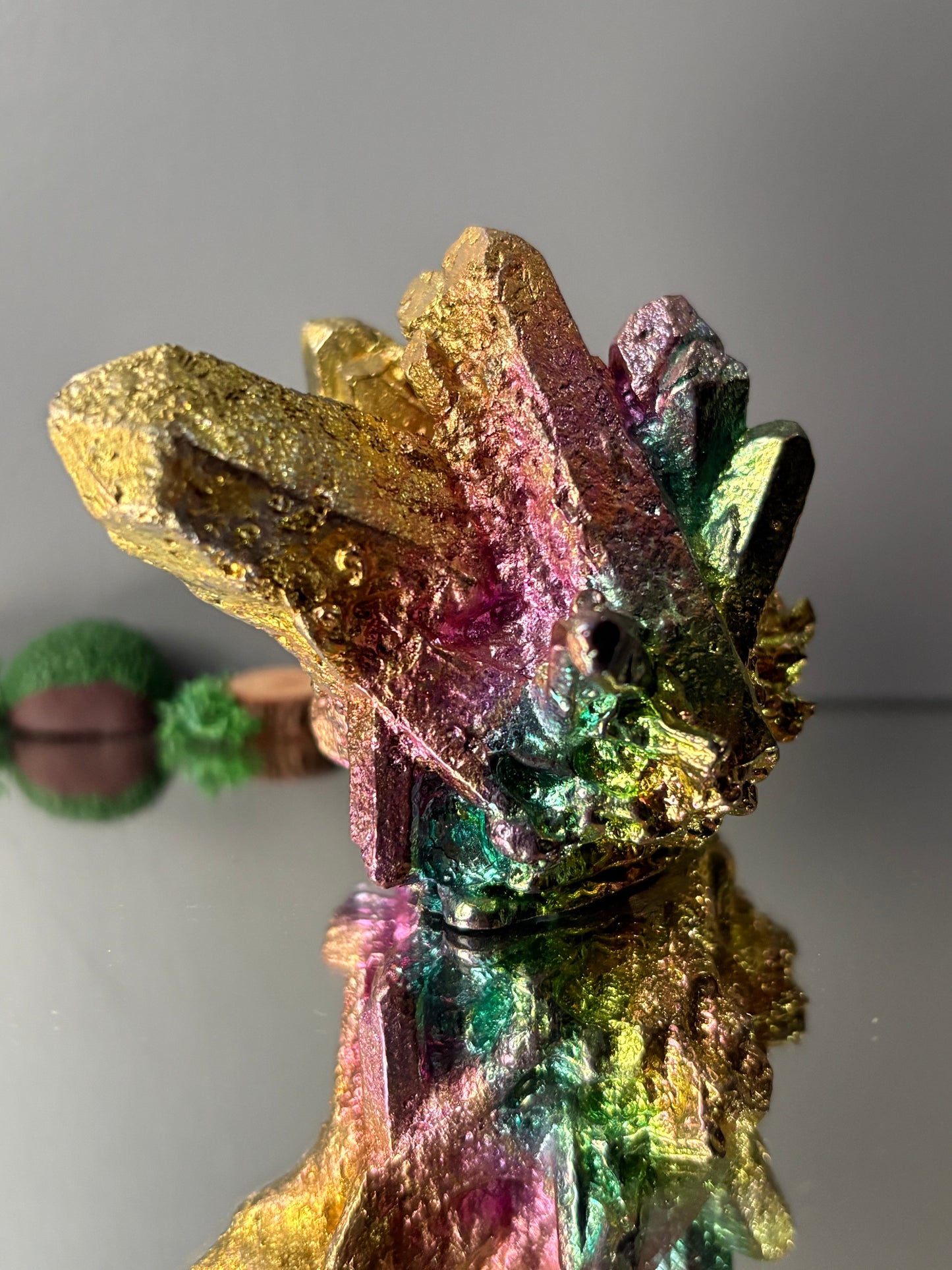 Rainbow Bismuth Crystal Quartz Cluster Metal Art Sculpture
