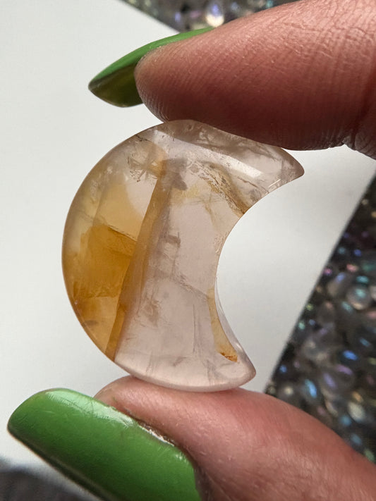 Golden Healer Quartz Crystal Gemstone Mini Crescent Moon Carving
