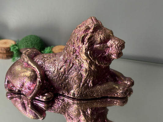 Pink Bismuth Crystal Lion Metal Art Sculpture