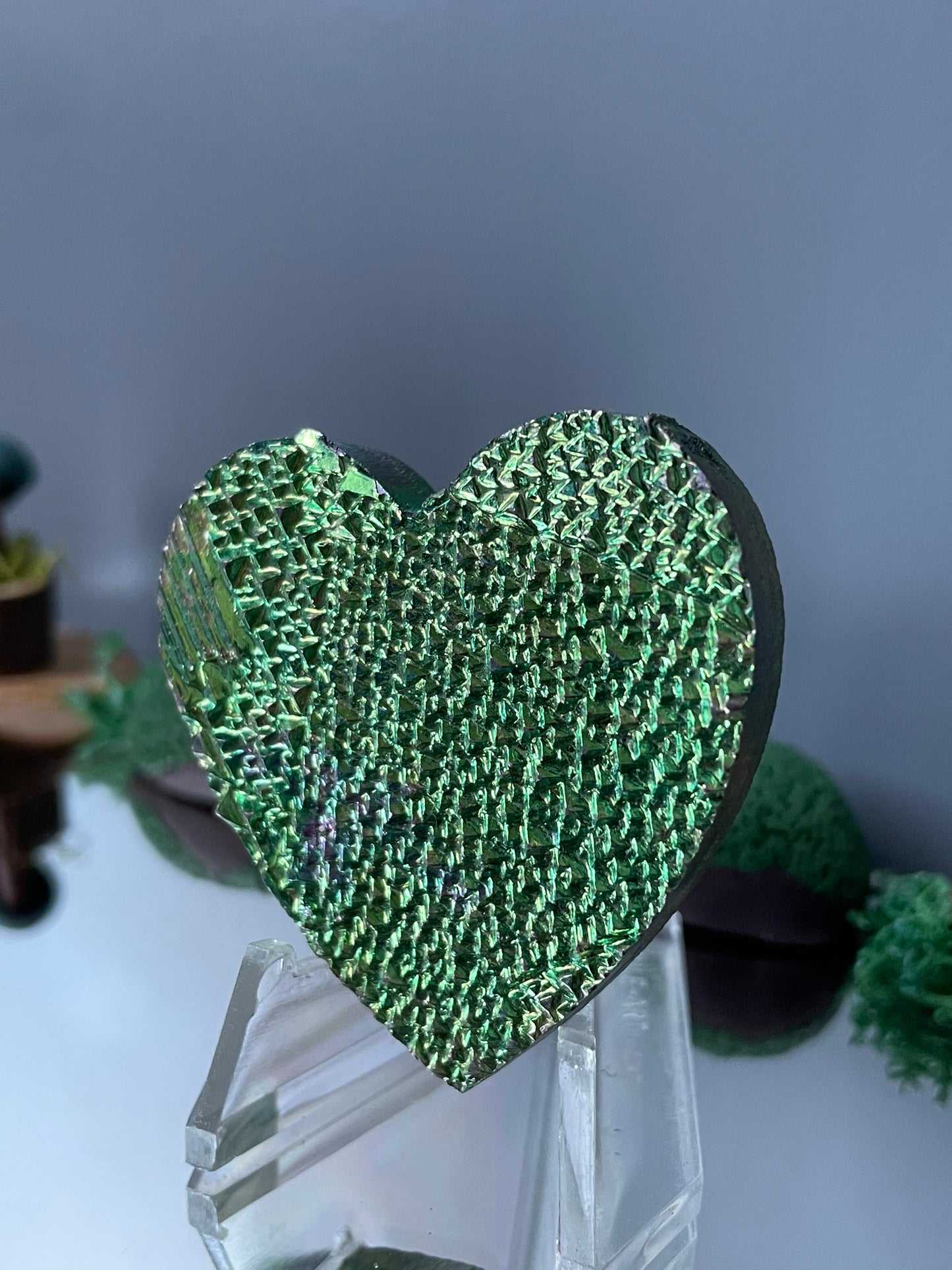 Green Bismuth Crystal Heart Cut Out Metal Art