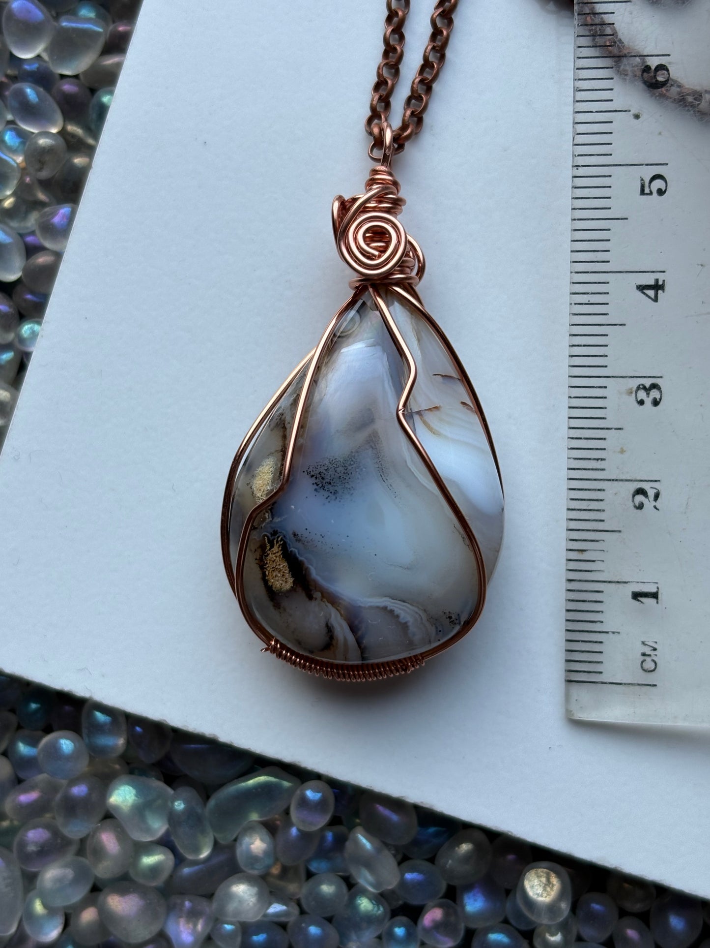 Botswana Dendritic Agate Crystal Gemstone Wire Wrapped Copper Necklace