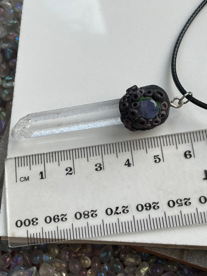 Tanzanite Lemurian Quartz Crystal Gemstone Dark Coral Necklace
