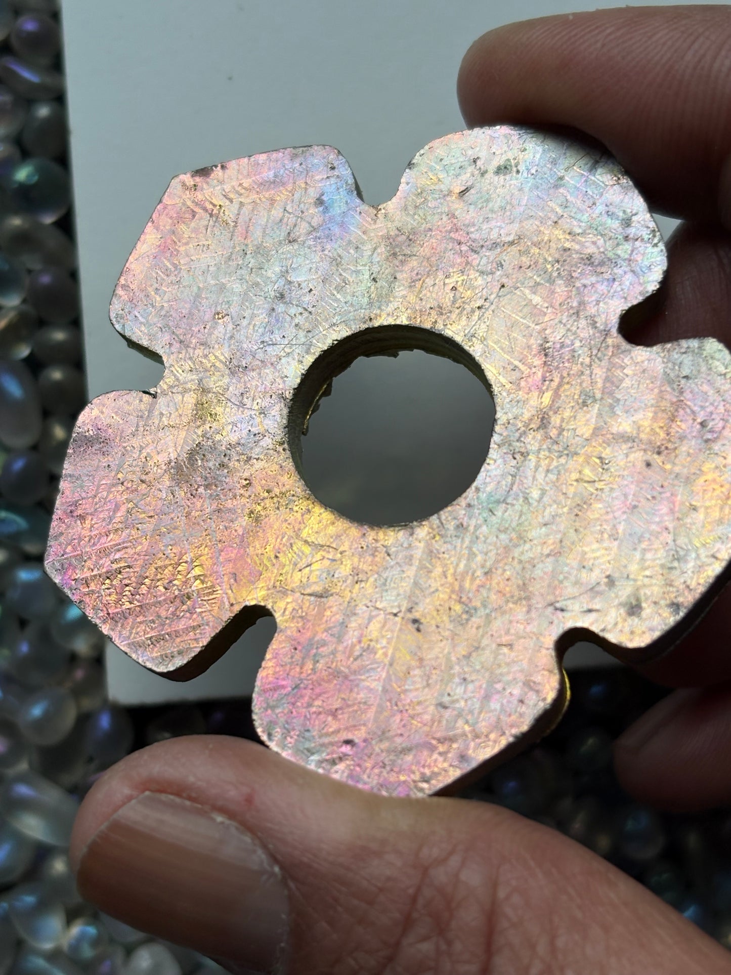 Gold Bismuth Crystal Hippie Flower Slice Cut Out Sphere Holder