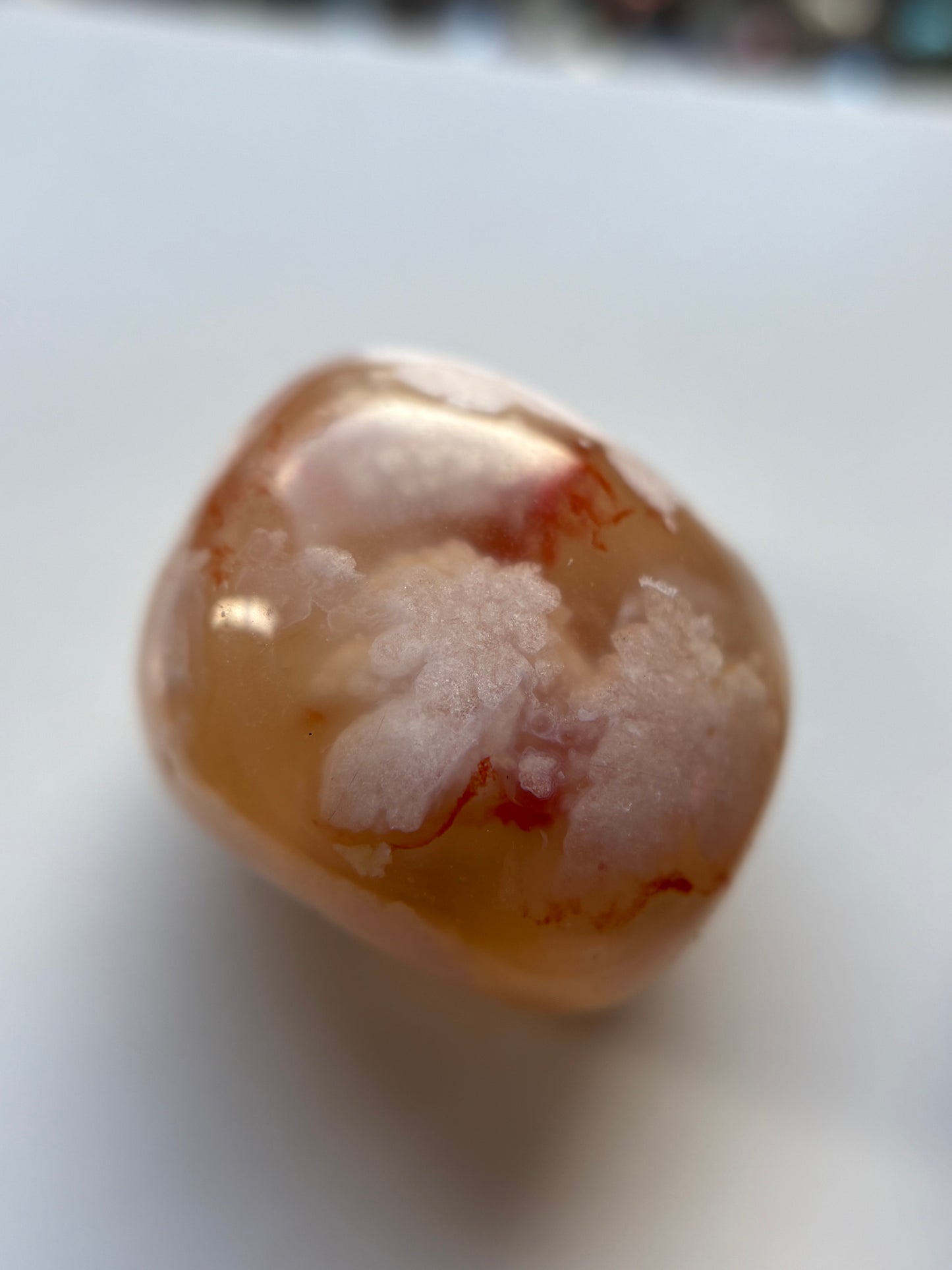 Flower Cherry Blossom Agate Gemstone Crystal Set - Mini Mushroom Tumbled Stone & Heart