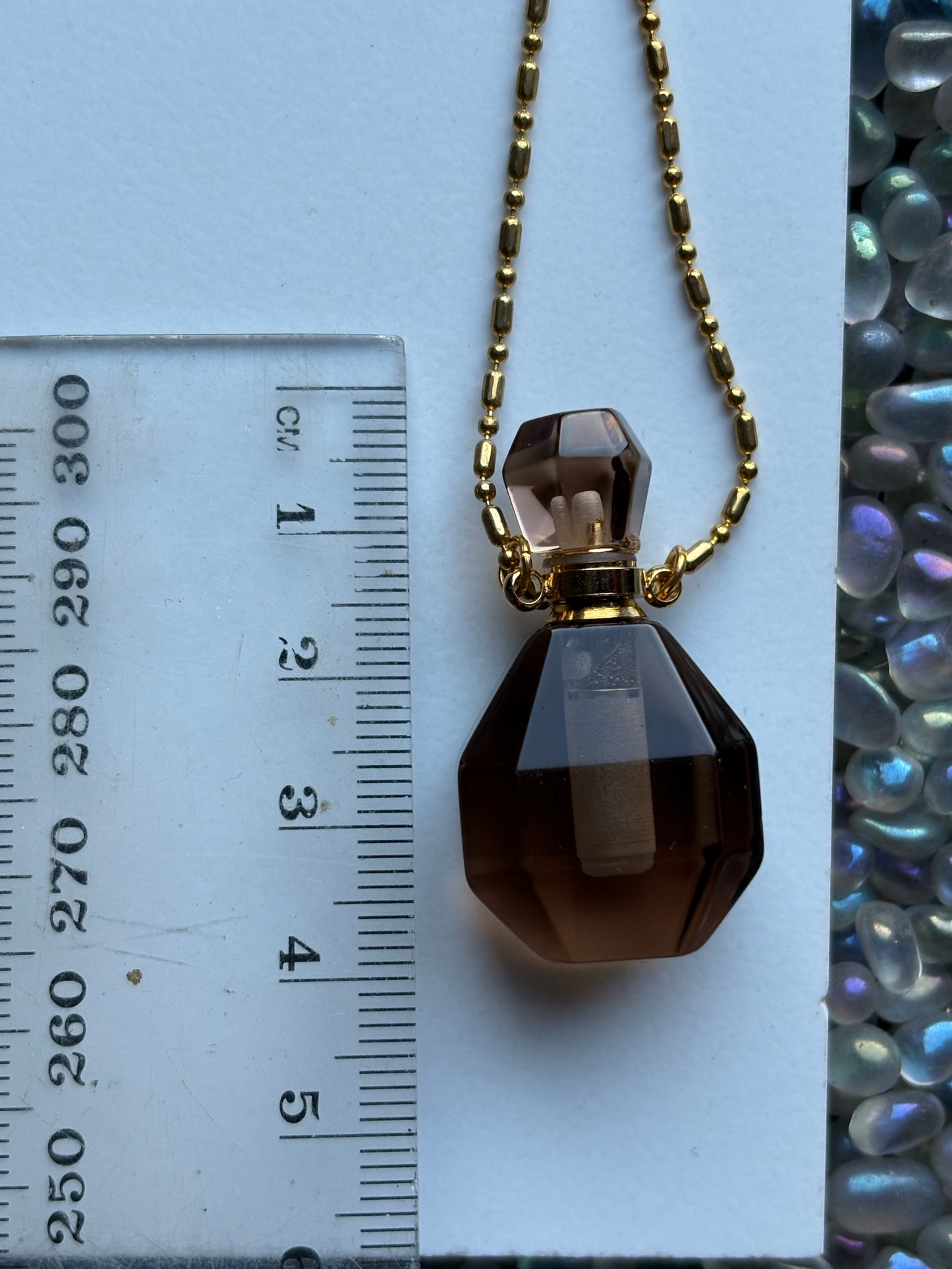 Smoky Quartz Crystal Gemstone Aromatherapy Perfume Bottle Pendant Necklace