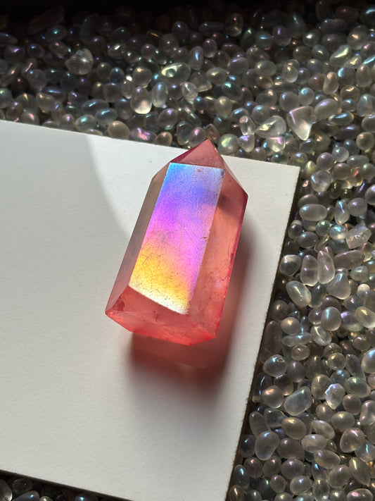 Red Aura Quartz Crystal Gemstone Tower Point