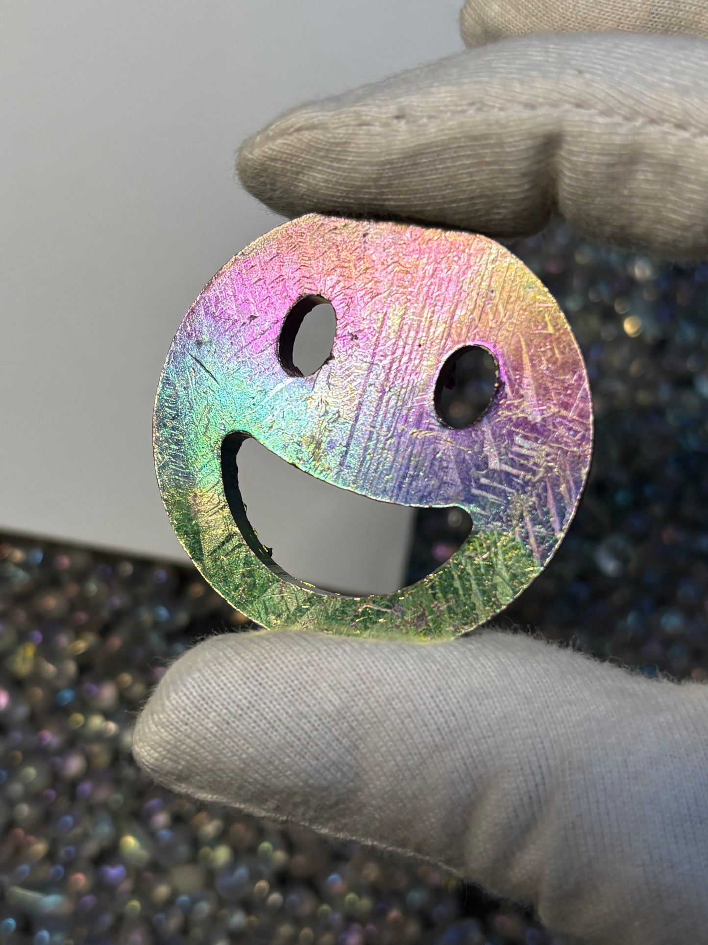 Rainbow Bismuth Crystal Smiley Face Cut Out Metal Art(B)