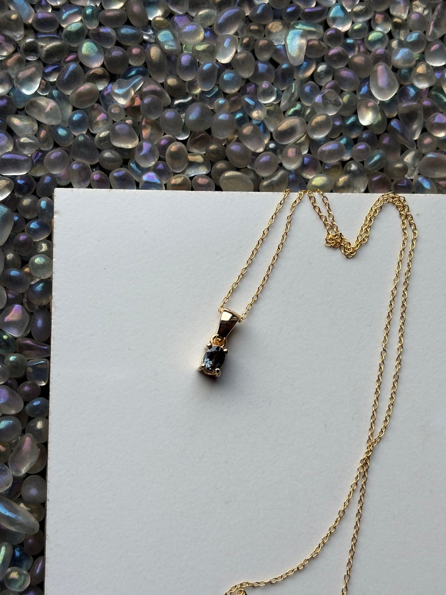 Grey Blue Spinel Oval Gemstone Gold 925 Sterling Silver Necklace