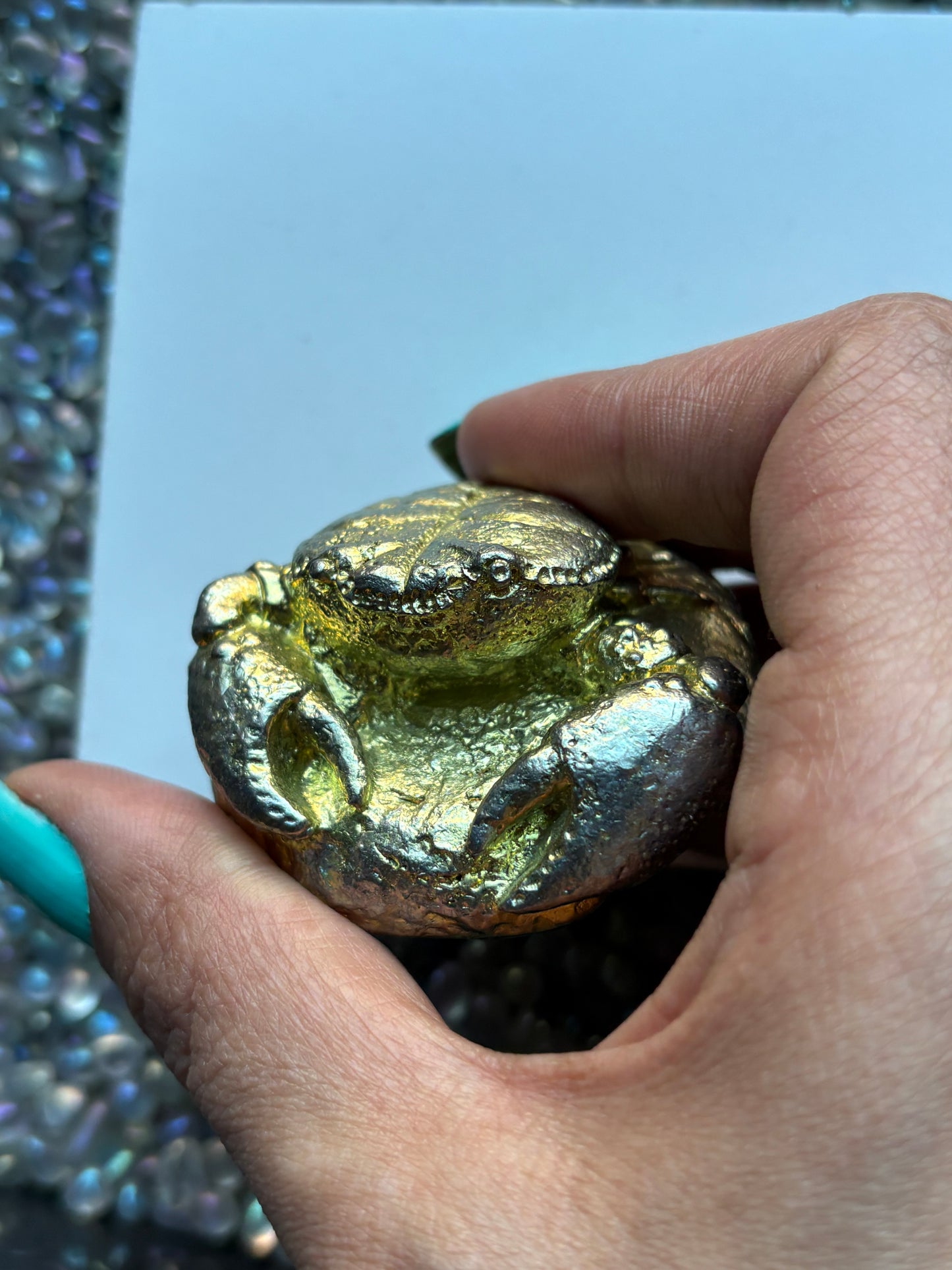 Gold Bismuth Crystal Crab Metal Art Sculpture