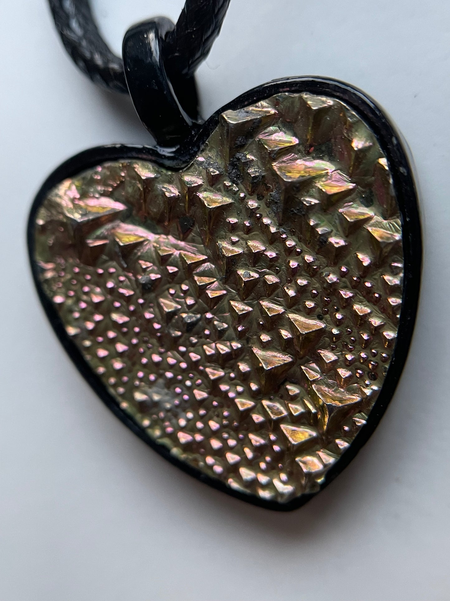 Peach Bismuth Heart Crystal Metal Art Cord Necklace