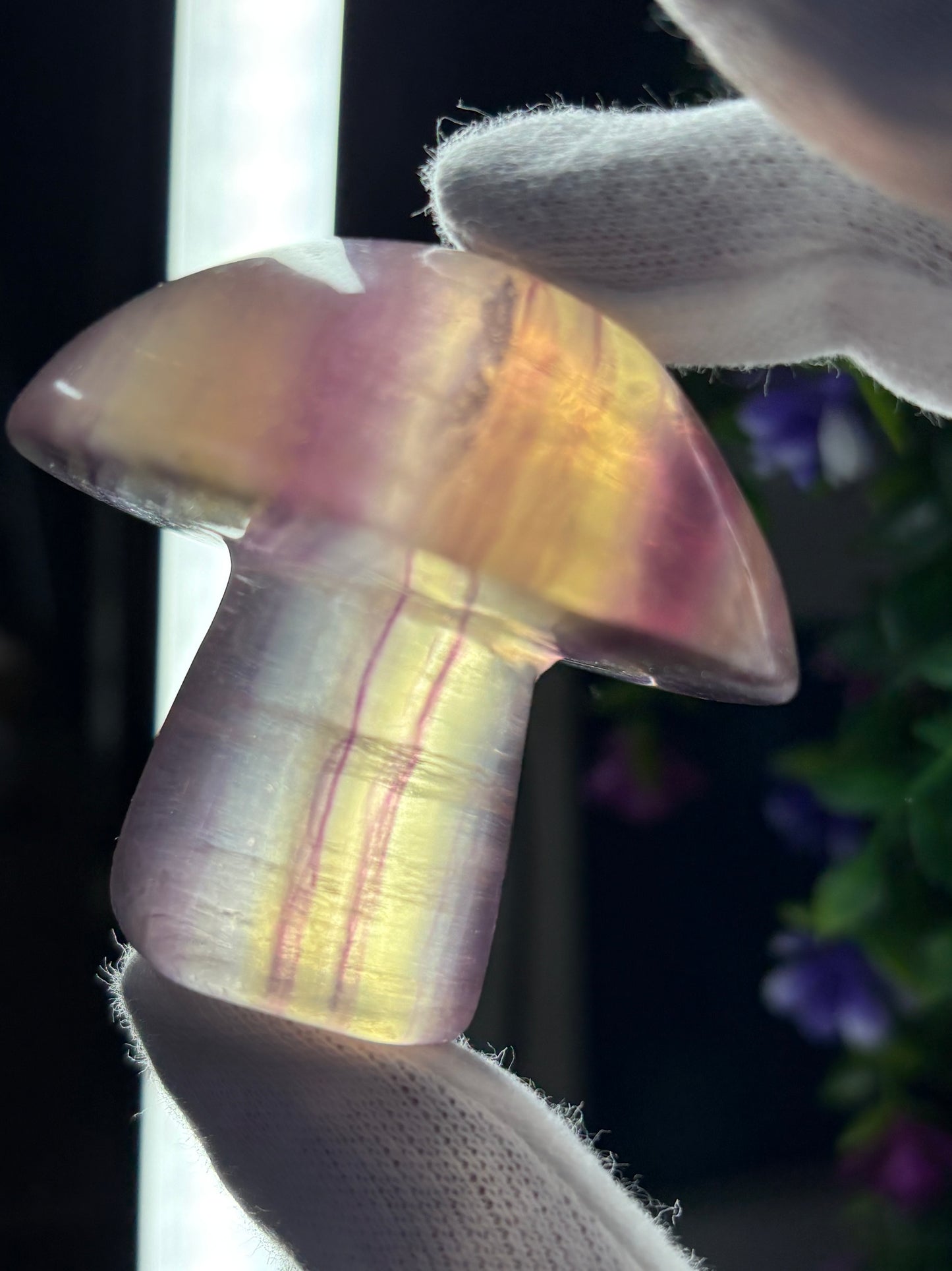 Rainbow Fluorite Crystal Gemstone Mushroom Carving - Large